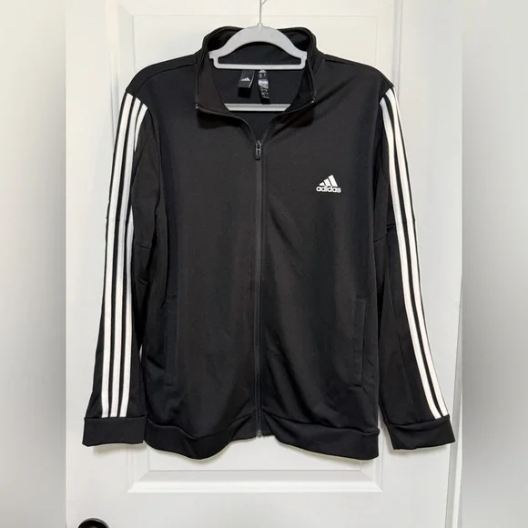 adidas Black Jacket with White Sleeve Stripes - Picture 1 of 11
